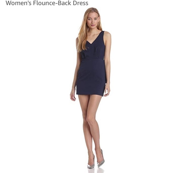 🌸 2/$25 NWT BCBGeneration Black Navy Flounce Back Sleeveless Mini Sheath Dress - Picture 1 of 7